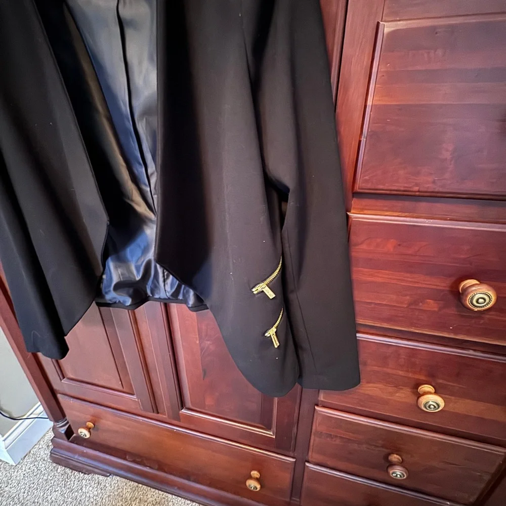 Calvin Klein Black Cutaway Blazer With Gold Zippers - Picture 3 of 5